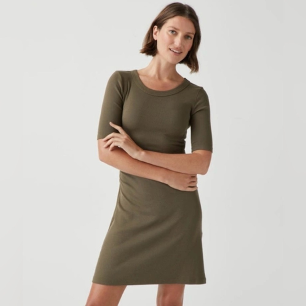 Michael Stars NWT SZ L Mona Dress Ultra Ruched Sides in Dolma (Olive Green)